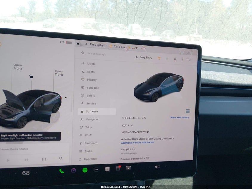 2024 Tesla Model 3 Long Range Dual Motor All-Wheel Drive/Rear-Wheel Drive VIN: 5YJ3E1EA6RF870243 Lot: 43449464