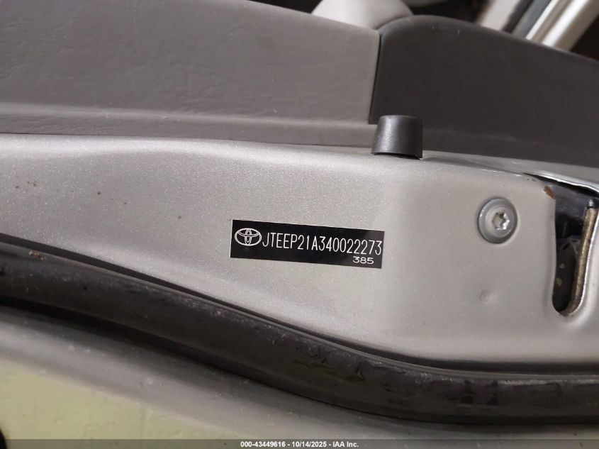 2004 Toyota Highlander V6 VIN: JTEEP21A340022273 Lot: 43449616