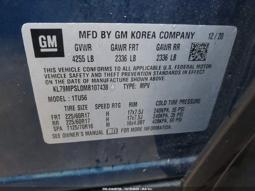 2021 CHEVROLET TRAILBLAZER FWD LT KL79MPSL0MB107438