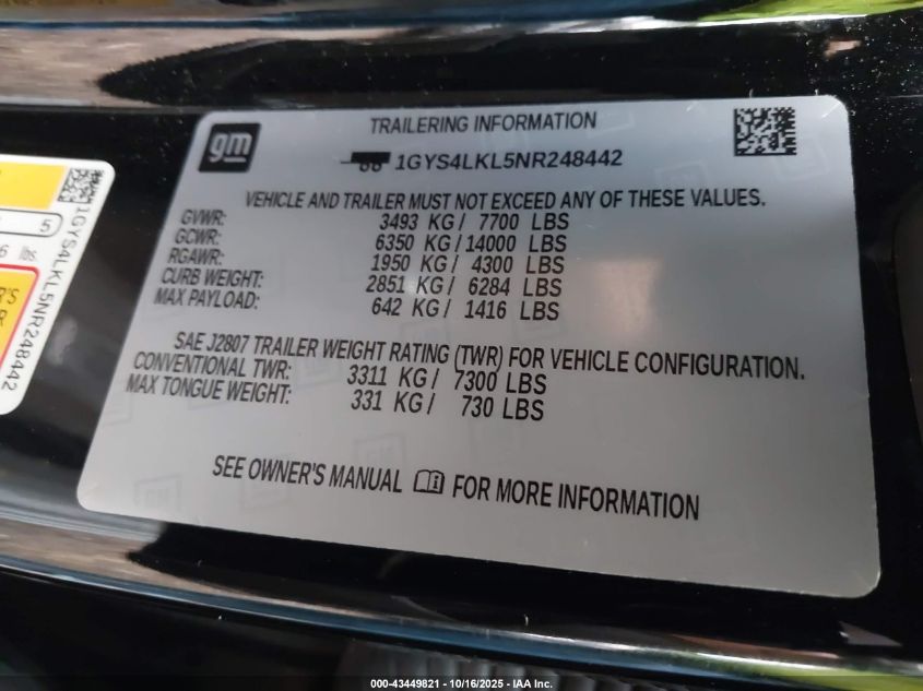 1GYS4LKL5NR248442 2022 CADILLAC ESCALADE photo no. 9