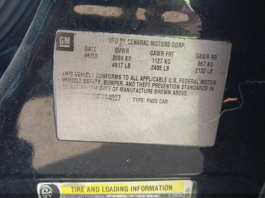 2008 Chevrolet Malibu Lt VIN: 1G1ZJ57738F294807 Lot: 43450008