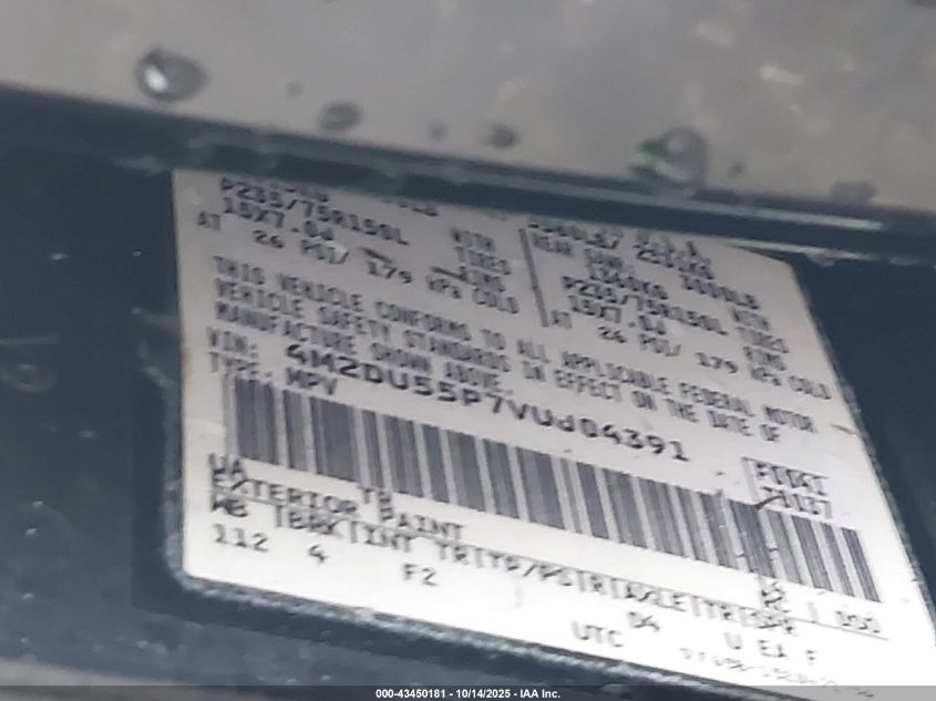 1997 Mercury Mountaineer VIN: 4M2DU55P7VUJ04391 Lot: 43450181