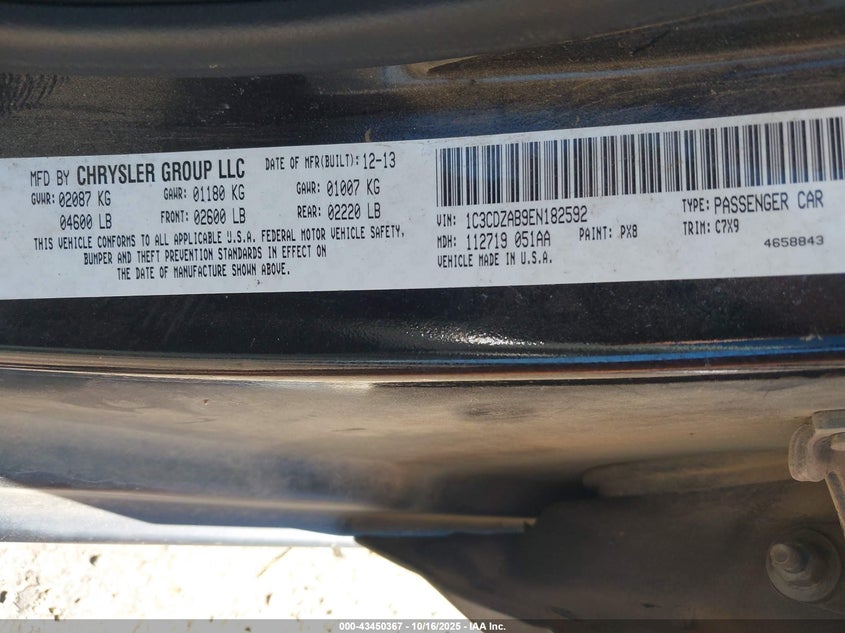 2014 DODGE AVENGER SE 1C3CDZAB9EN182592