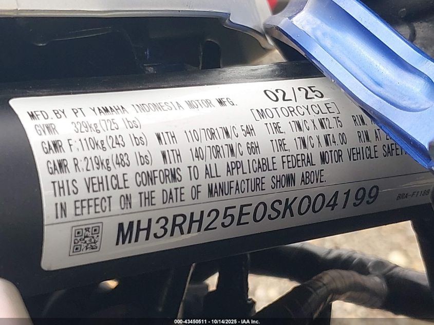 2025 YAMAHA YFZ320 A MH3RH25E0SK004199