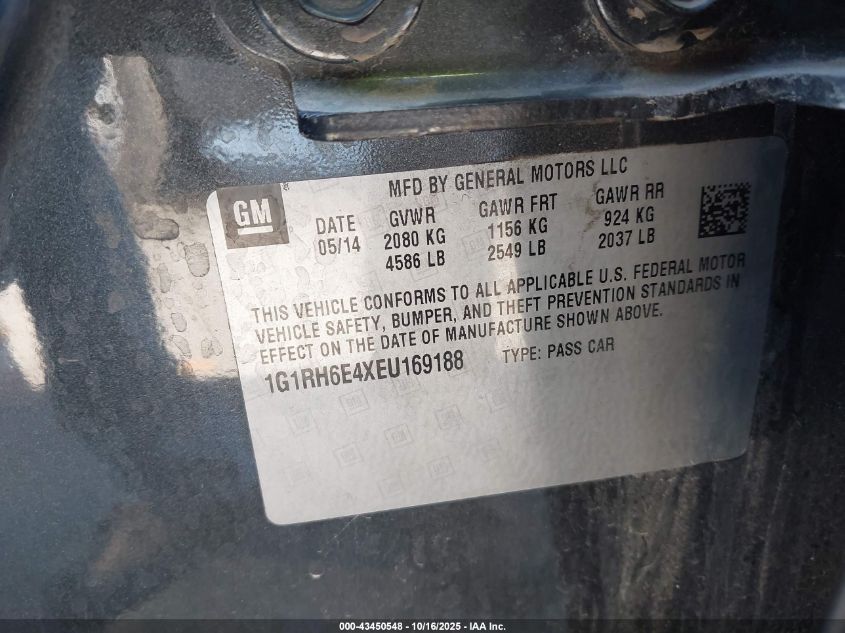 2014 Chevrolet Volt VIN: 1G1RH6E4XEU169188 Lot: 43450548