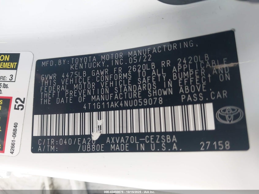 4T1G11AK4NU059078 2022 TOYOTA CAMRY photo no. 9