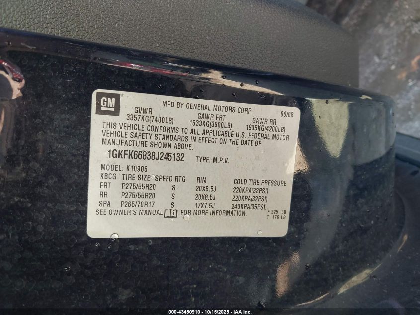 2008 GMC Yukon Xl 1500 Denali VIN: 1GKFK66838J245132 Lot: 43450910