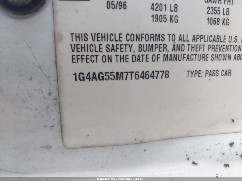 1996 Buick Century Special/Custom/Limited VIN: 1G4AG55M7T6464778 Lot: 43451092