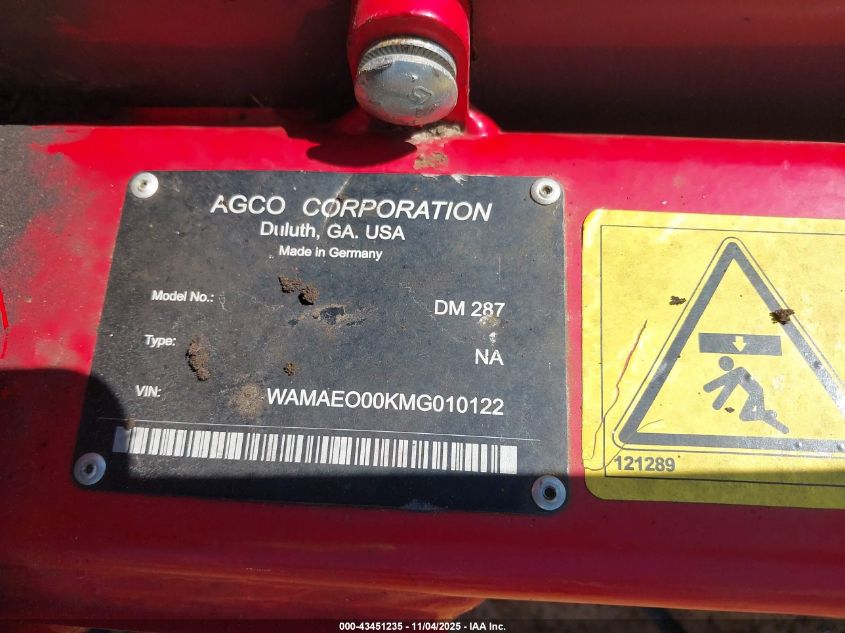 2021 Massey Ferguson Other VIN: WAMAEO00KMG010122 Lot: 43451235