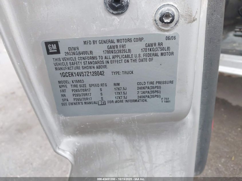 2007 Chevrolet Silverado 1500 Classic Ls/Lt1/Work Truck VIN: 1GCEK14Z17Z128042 Lot: 43451350