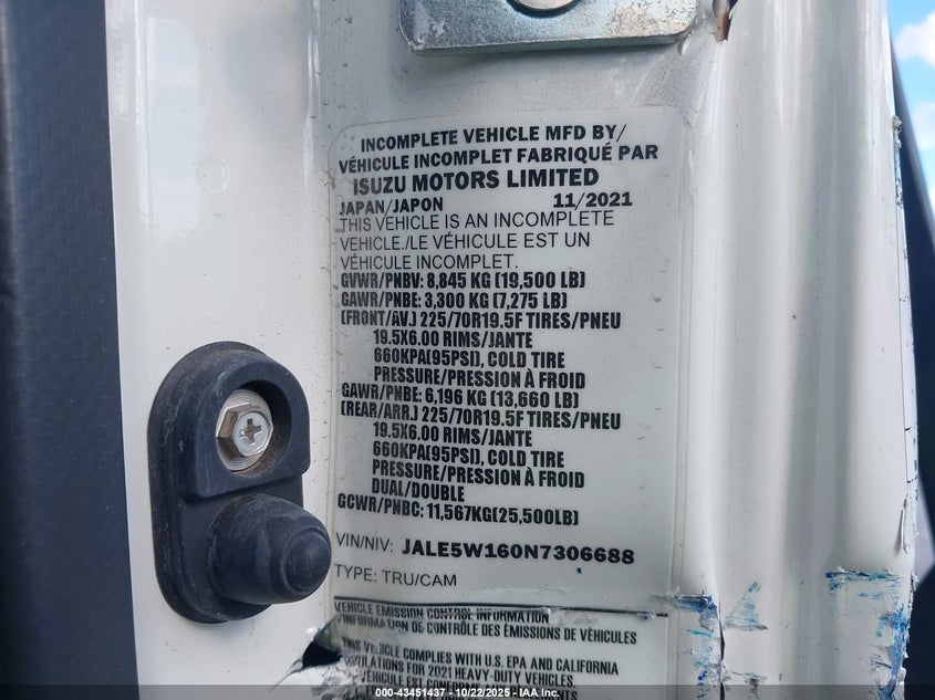 2022 Isuzu Nrr VIN: JALE5W160N7306688 Lot: 43451437