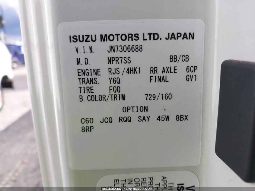 2022 Isuzu Nrr VIN: JALE5W160N7306688 Lot: 43451437