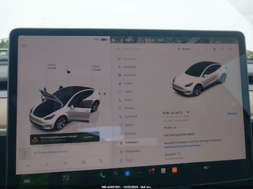 2022 Tesla Model Y Long Range Dual Motor All-Wheel Drive VIN: 7SAYGDEE3NF388511 Lot: 43451501