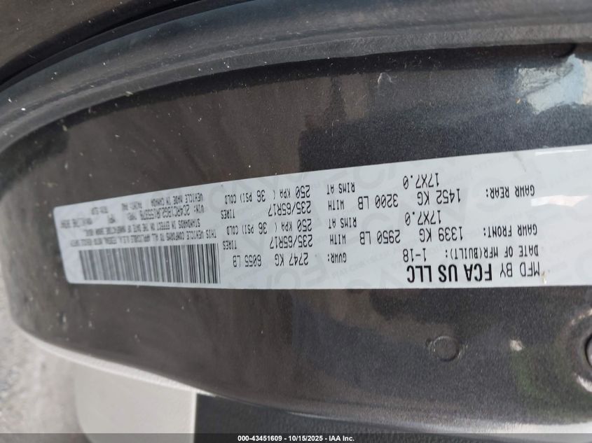 2018 Chrysler Pacifica Touring L VIN: 2C4RC1BG2JR155378 Lot: 43451609