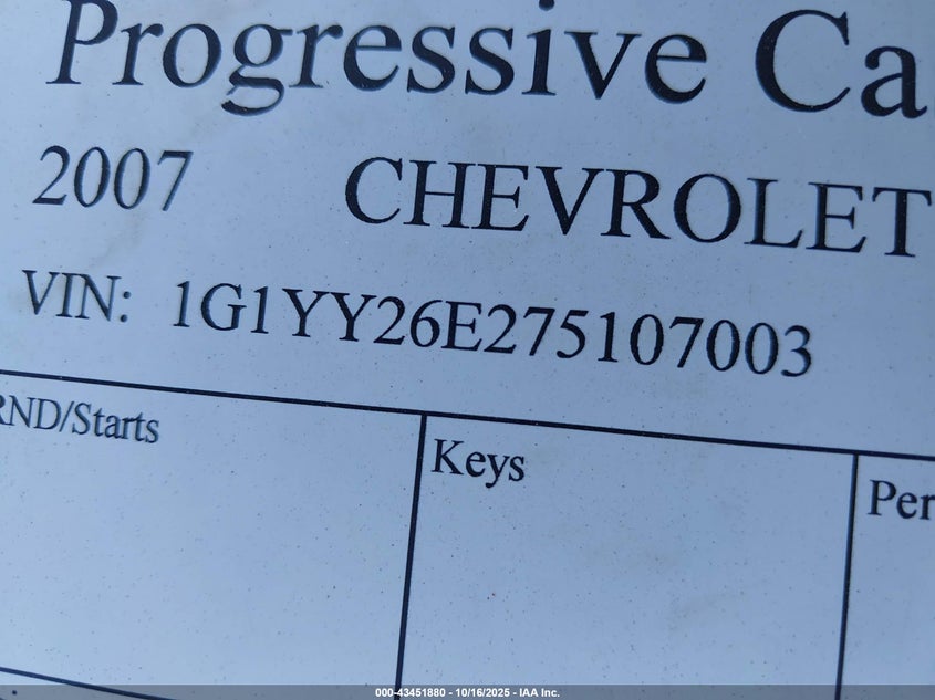 1G1YY26E275107003 2007 CHEVROLET CORVETTE photo no. 9