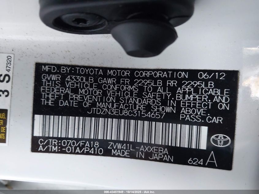 2012 Toyota Prius V Three VIN: JTDZN3EU8C3154657 Lot: 43451949