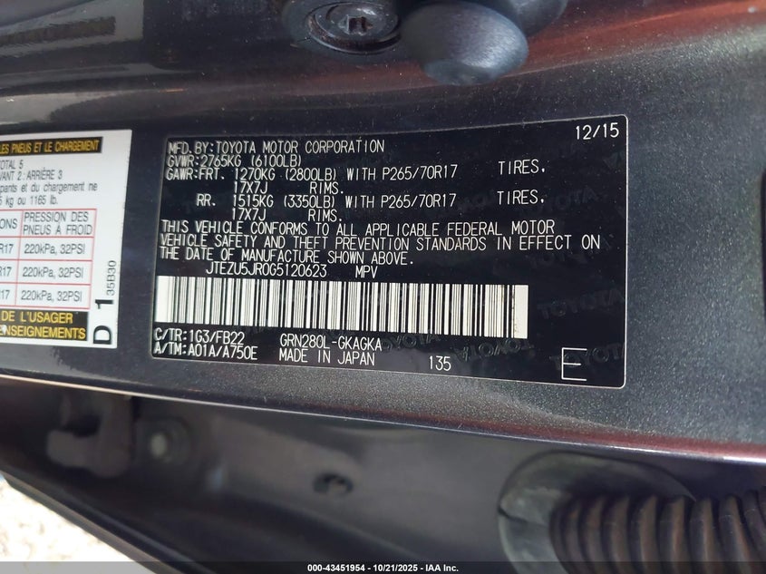 2016 TOYOTA 4RUNNER SR5 JTEZU5JR0G5120623