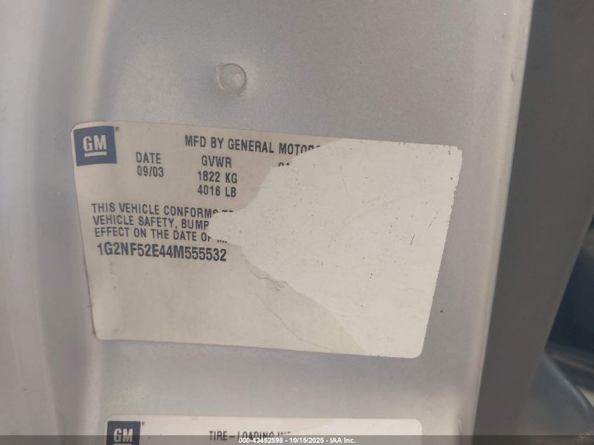 2004 Pontiac Grand Am Se1 VIN: 1G2NF52E44M555532 Lot: 43452598