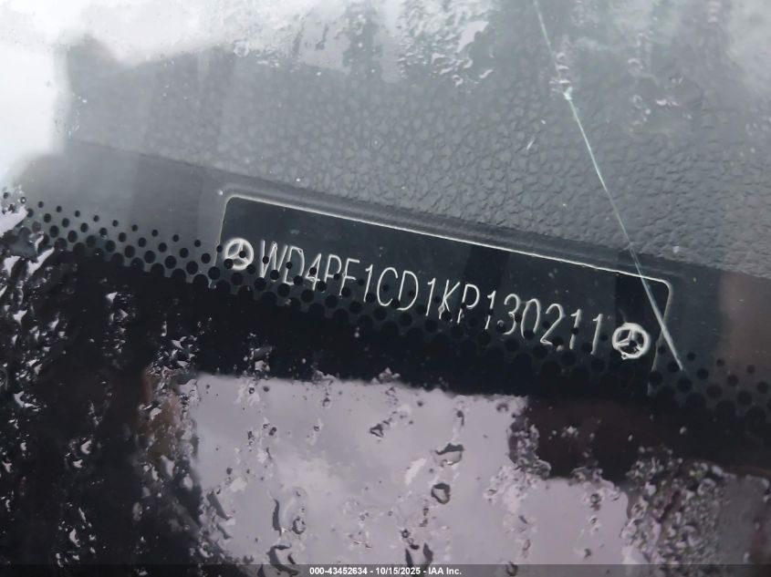 2019 Mercedes-Benz Sprinter 2500 High Roof V6 VIN: WD4PF1CD1KP130211 Lot: 43452634