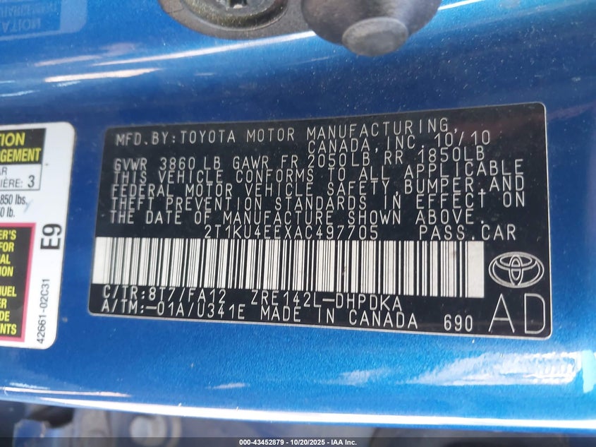 2T1KU4EEXAC497705 2010 TOYOTA MATRIX photo no. 9