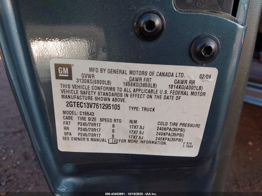 2GTEC13V761295105 2006 GMC SIERRA photo no. 9