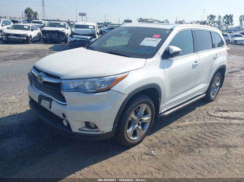 Vin: 5tdykrfh5es034261, lot: 43947892, toyota highlander limited platinum v6 20142
