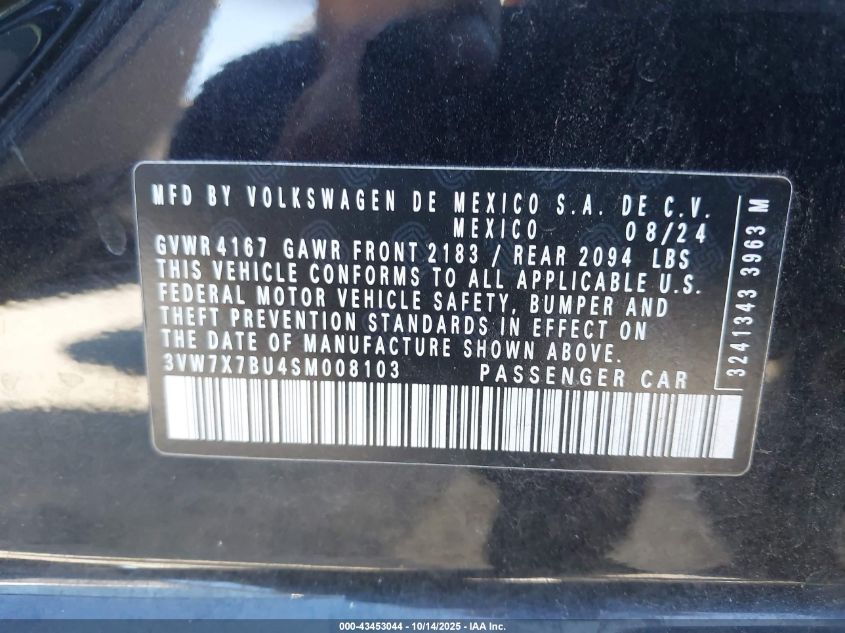 2025 Volkswagen Jetta 1.5T Se VIN: 3VW7X7BU4SM008103 Lot: 43453044