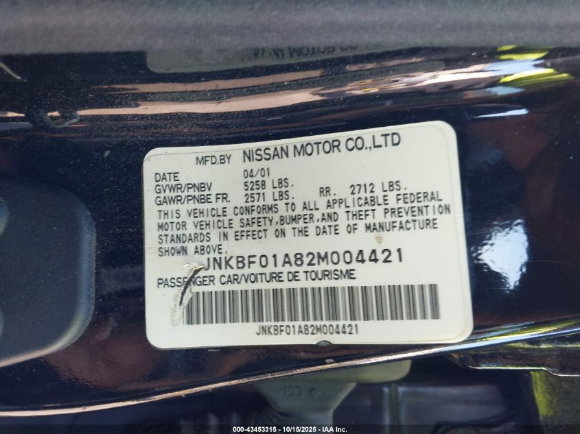 2002 Infiniti Q45 Luxury VIN: JNKBF01A82M004421 Lot: 43453315