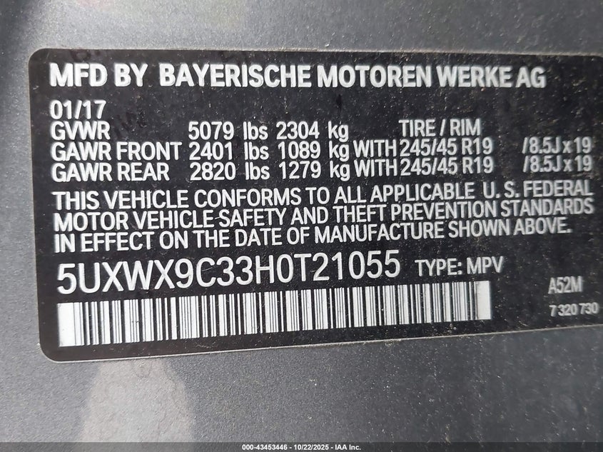 5UXWX9C33H0T21055 2017 BMW X3 photo no. 9