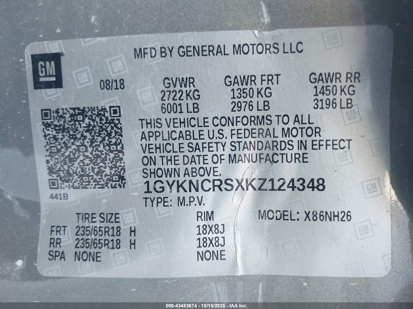 1GYKNCRSXKZ124348 2019 CADILLAC XT5 photo no. 9