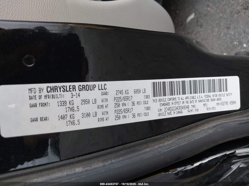 2014 DODGE GRAND CARAVAN SXT 2C4RDGCG4ER349348