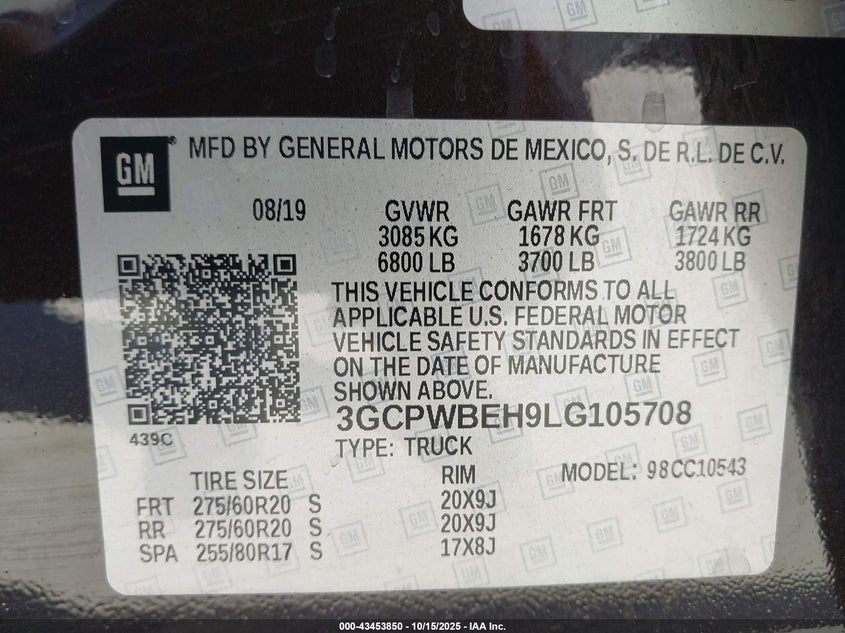 2020 CHEVROLET SILVERADO 1500 2WD  SHORT BED CUSTOM 3GCPWBEH9LG105708