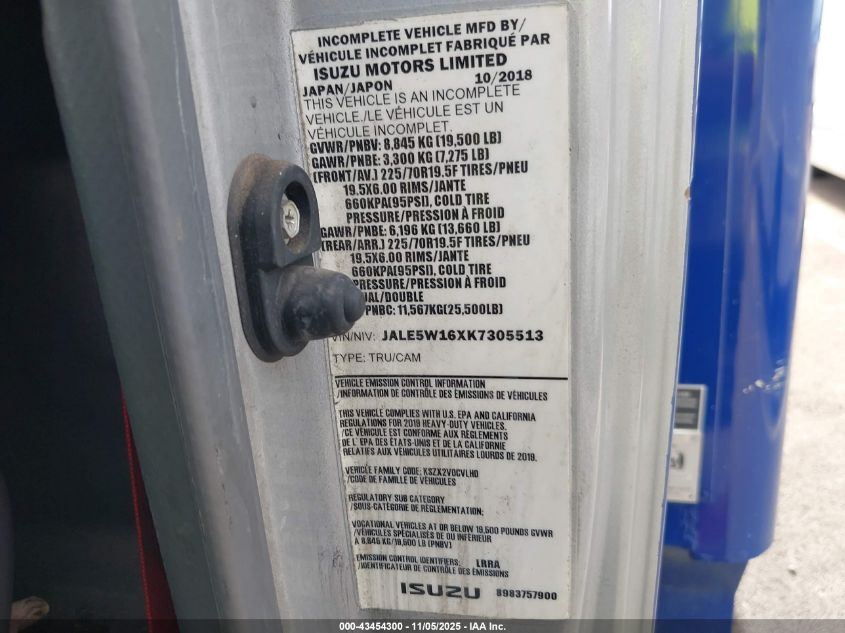 2019 Isuzu Nrr VIN: JALE5W16XK7305513 Lot: 43454300