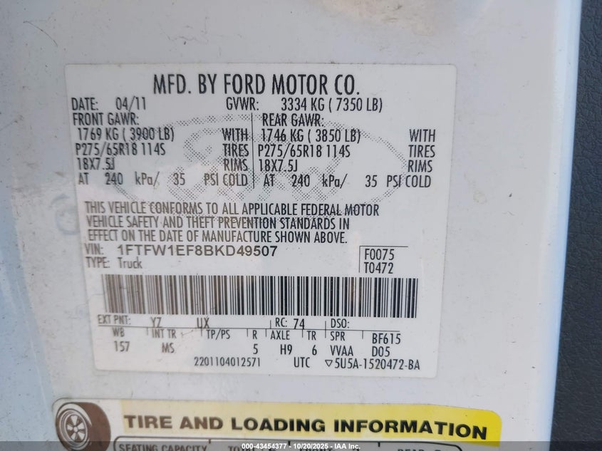 1FTFW1EF8BKD49507 2011 FORD F-150 photo no. 9