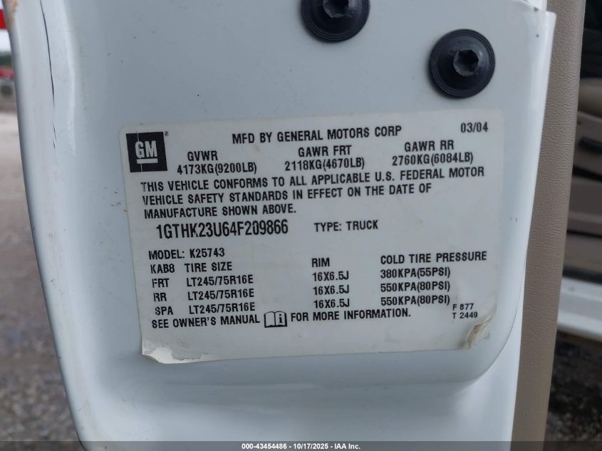 2004 GMC Sierra 2500Hd Slt VIN: 1GTHK23U64F209866 Lot: 43454486