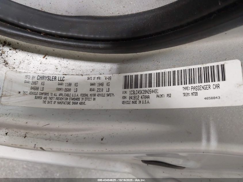 2008 Chrysler Sebring Lx VIN: 1C3LC45K28N264491 Lot: 43454629