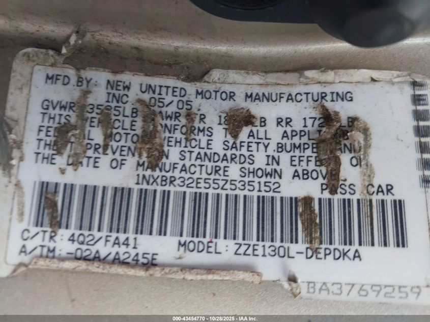 2005 Toyota Corolla Ce VIN: 1NXBR32E55Z535152 Lot: 43454770