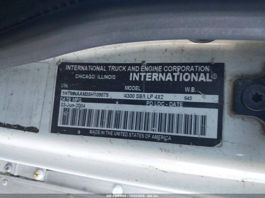 2005 International 4000 4300 VIN: 1HTMNAAM35H109879 Lot: 43454942