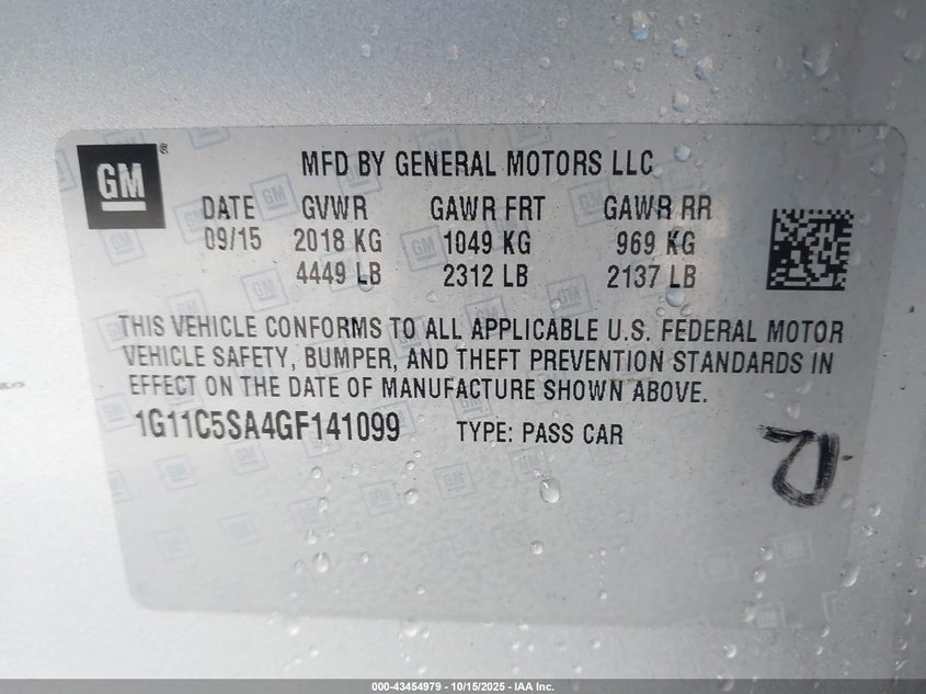 2016 CHEVROLET MALIBU LIMITED LT 1G11C5SA4GF141099