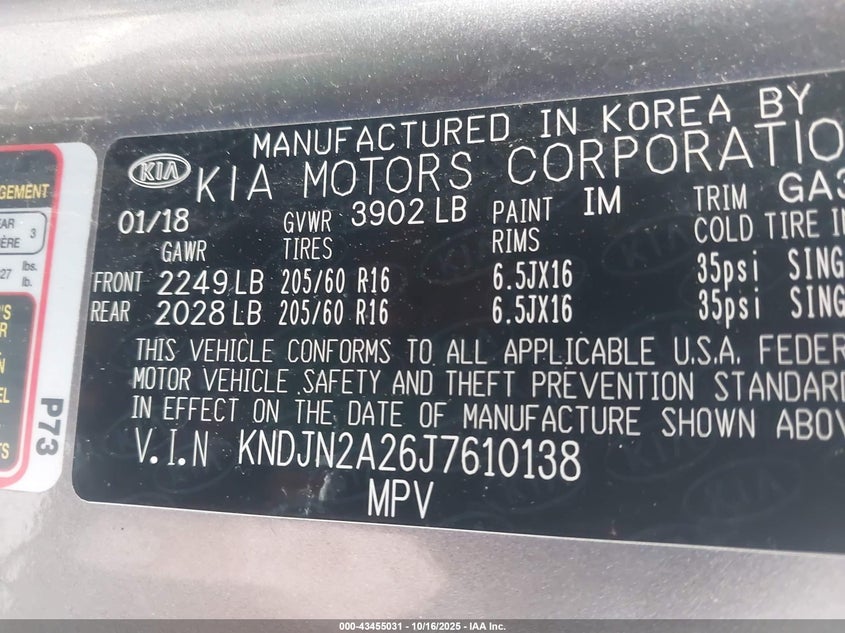 2018 KIA SOUL KNDJN2A26J7610138