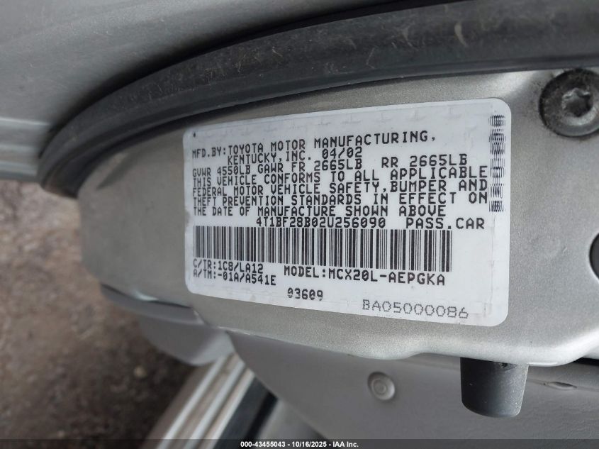 2002 Toyota Avalon Xls VIN: 4T1BF28B02U256090 Lot: 43455043