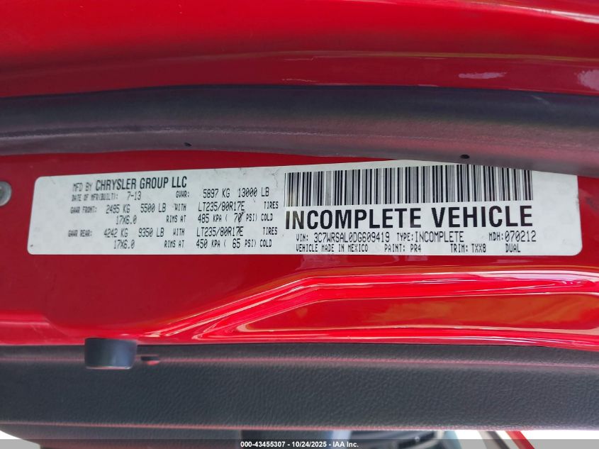 2013 Ram 3500 Chassis Tradesman/Slt VIN: 3C7WRSAL0DG609419 Lot: 43455307