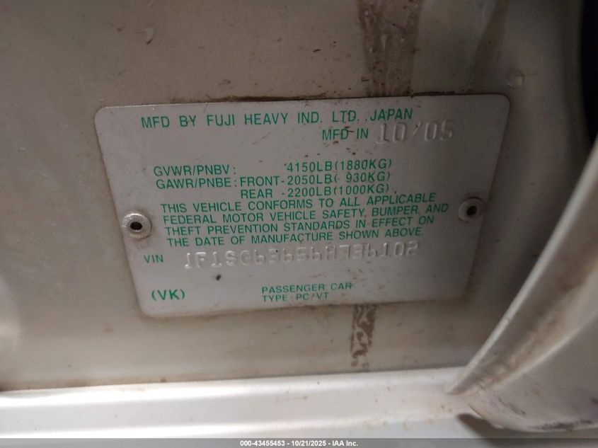 2006 Subaru Forester 2.5X VIN: JF1SG63656H736102 Lot: 43455453