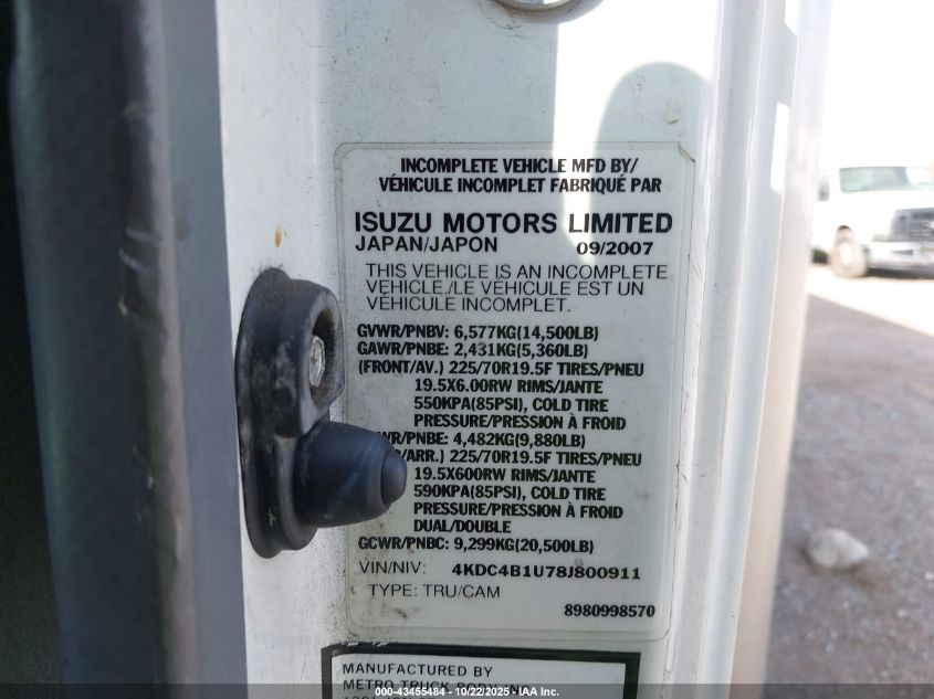 2008 GMC W4500 W45042 VIN: 4KDC4B1U78J800911 Lot: 43455484