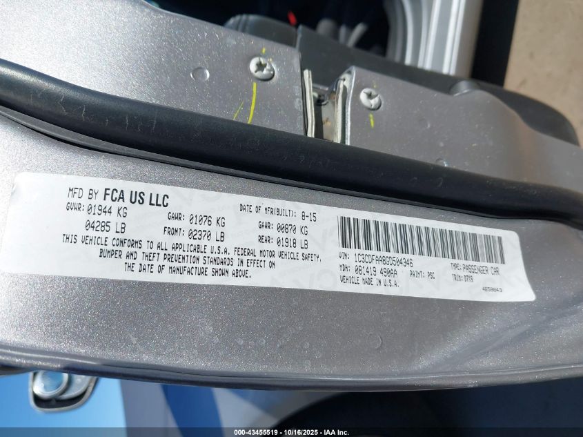 2016 Dodge Dart Se VIN: 1C3CDFAA8GD504346 Lot: 43455519