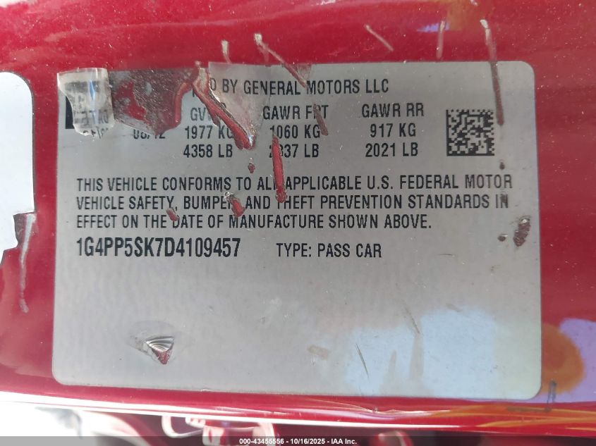 2013 Buick Verano VIN: 1G4PP5SK7D4109457 Lot: 43455556