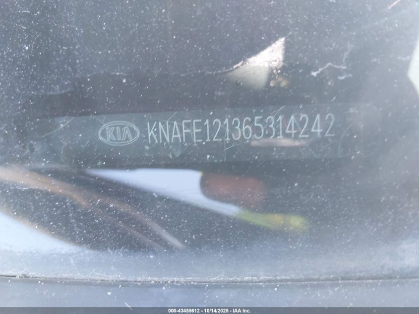 2006 Kia Spectra Ex/Lx/Sx VIN: KNAFE121365314242 Lot: 43455612