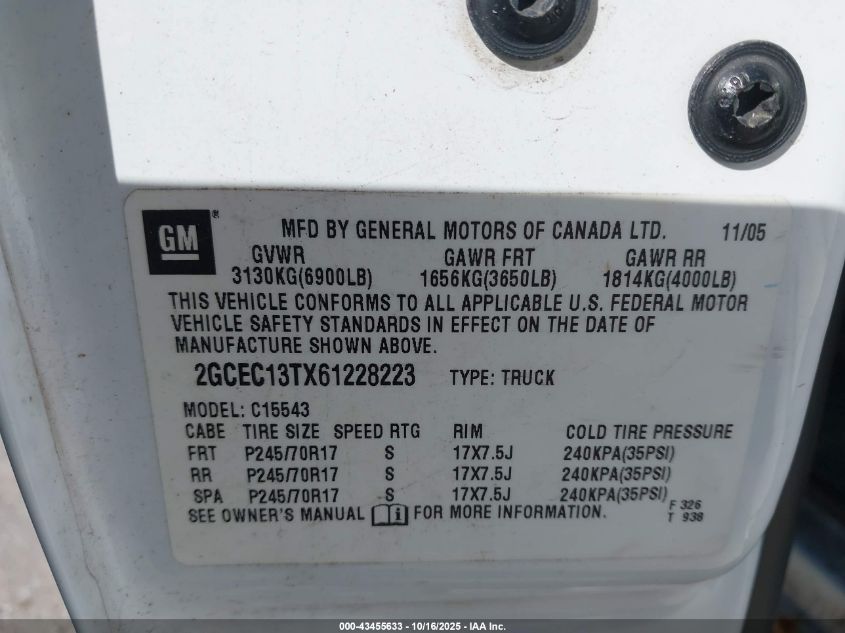 2006 Chevrolet Silverado 1500 Lt1 VIN: 2GCEC13TX61228223 Lot: 43455633