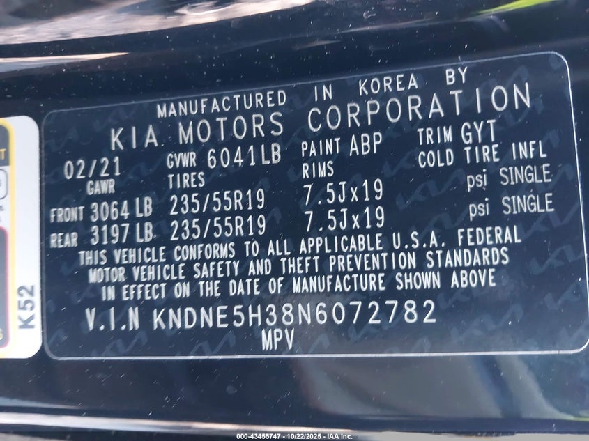 KNDNE5H38N6072782 2022 KIA CARNIVAL photo no. 9