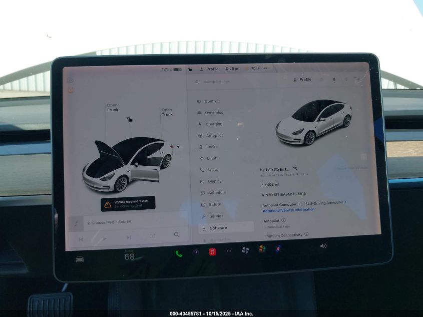 2021 Tesla Model 3 Standard Range Plus Rear-Wheel Drive VIN: 5YJ3E1EA9MF075616 Lot: 43455781